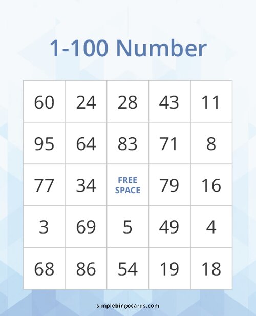 1-100 Number Bingo