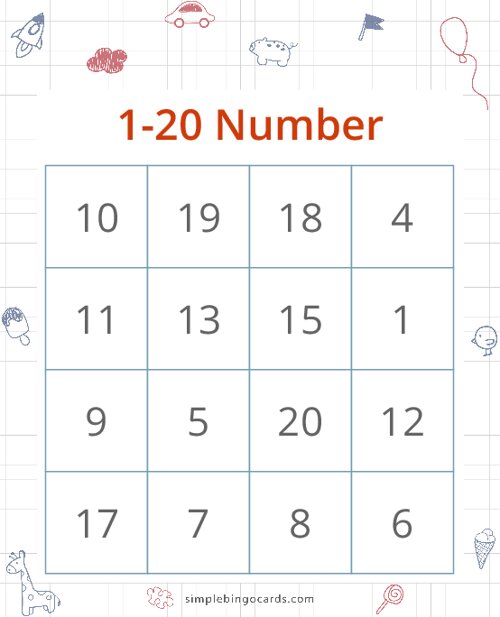 1-20 Number Bingo