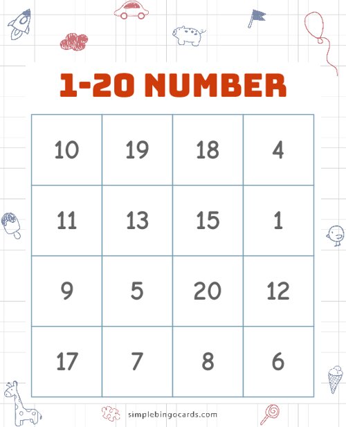 1-20 Number Bingo