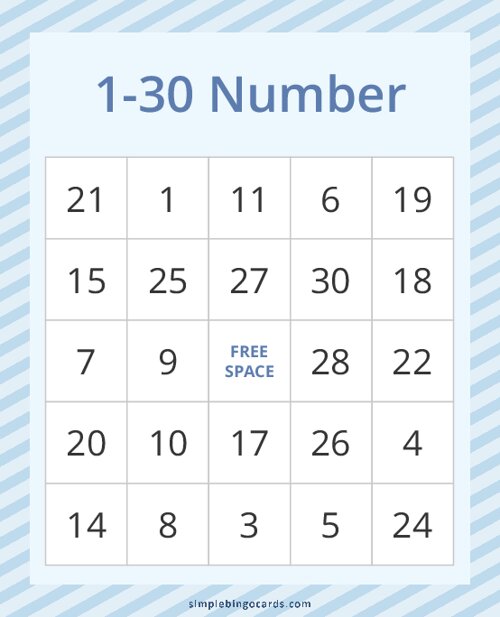 1-30 Number Bingo