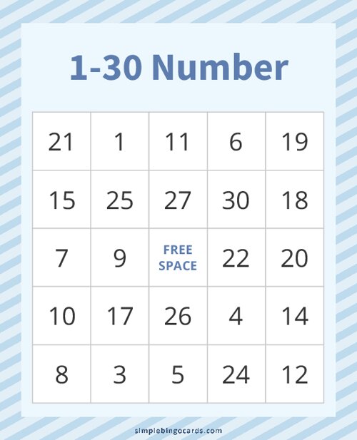 1-30 Number Bingo