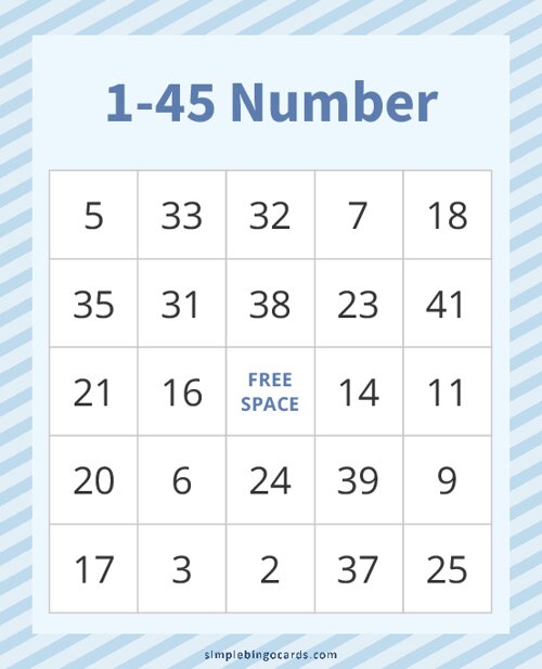 1-45 Number Bingo