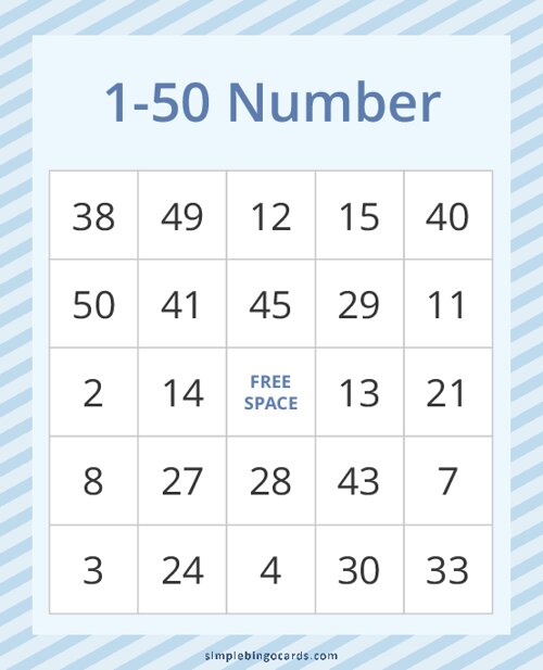 1-50 Number Bingo