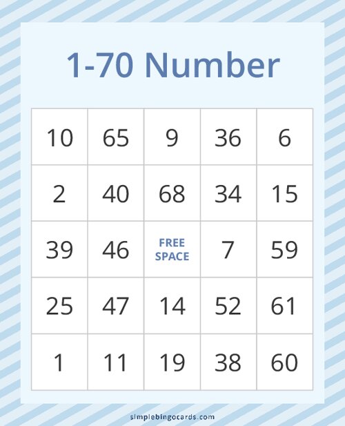 1-70 Number Bingo