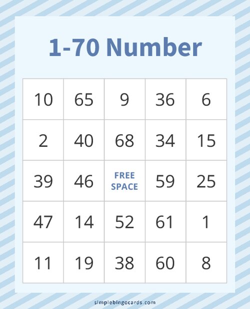 1-70 Number Bingo