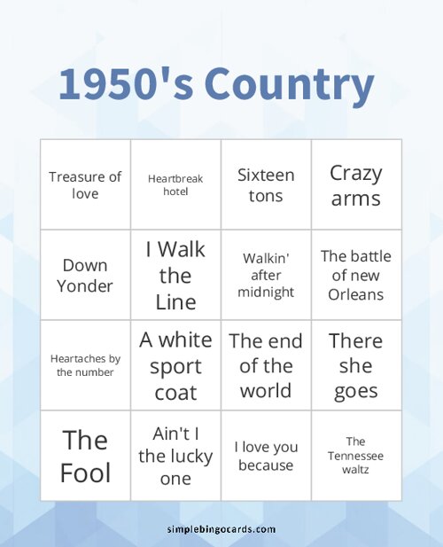 1950s Country Bingo