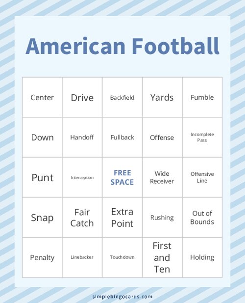American Football Bingo