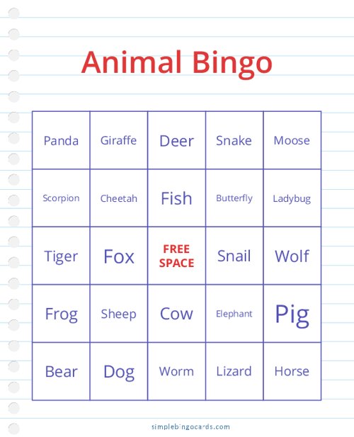 Animal Bingo