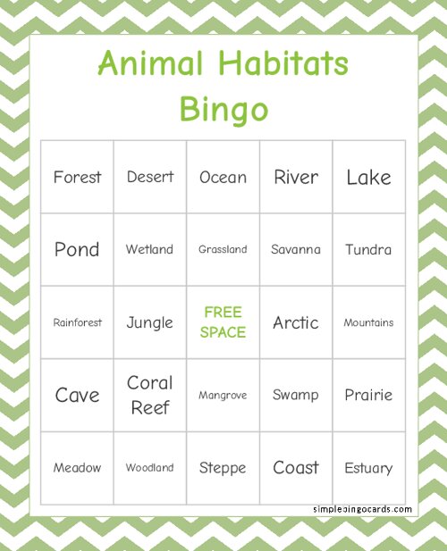 Animal Habitats Bingo