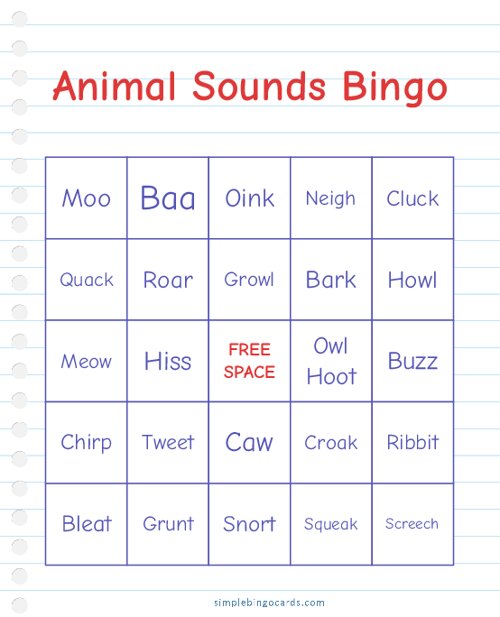 Animal Sounds Bingo
