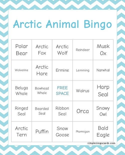 Arctic Animal Bingo