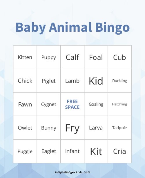 Baby Animal Bingo