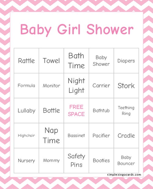 Baby Girl Shower Bingo