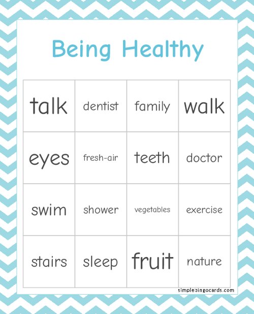Being Healthy Bingo