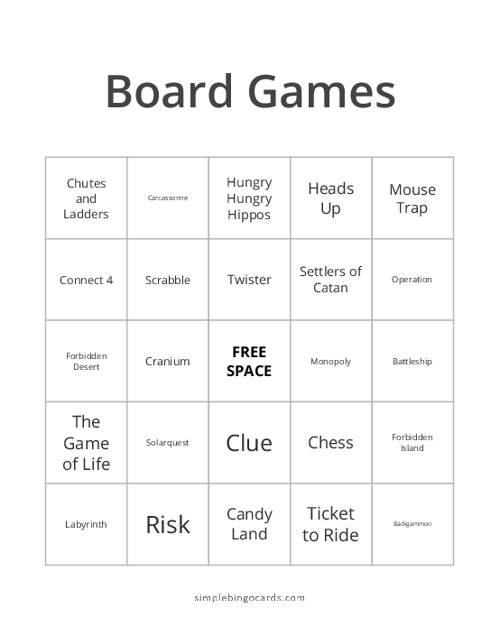 Board Games Bingo