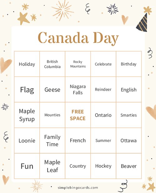 Canada Day Bingo