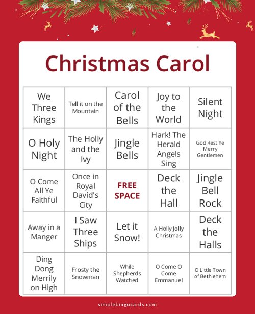 Christmas Carol Bingo