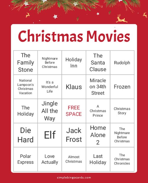 Christmas Movies Bingo