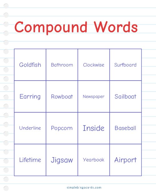 Compound Words Bingo