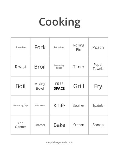 Cooking Bingo