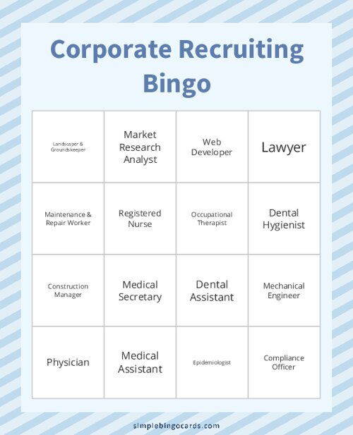 Corporate Recruiting Bingo