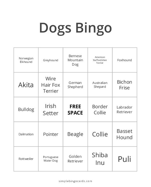 Dogs Bingo