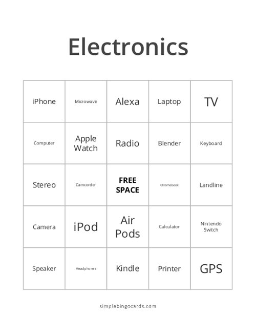 Electronics Bingo