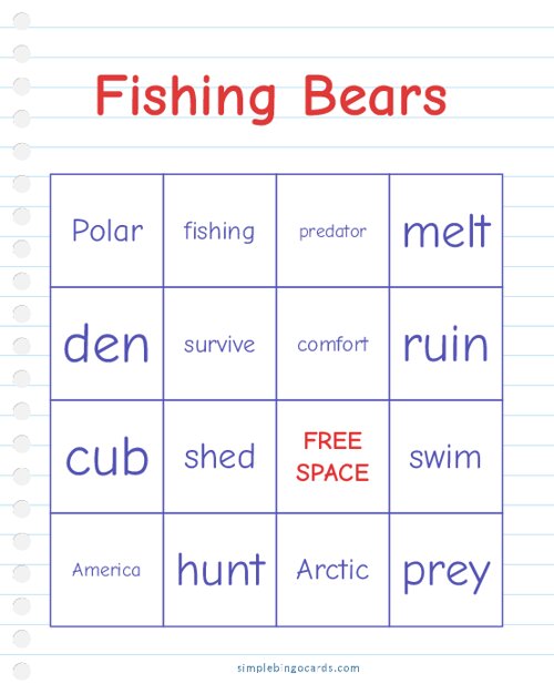 Fishing Bears Bingo