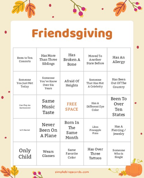 Friendsgiving Bingo