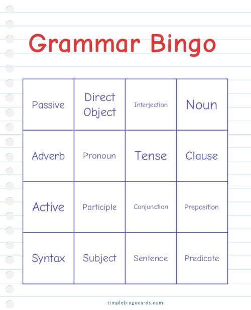 Grammar Bingo