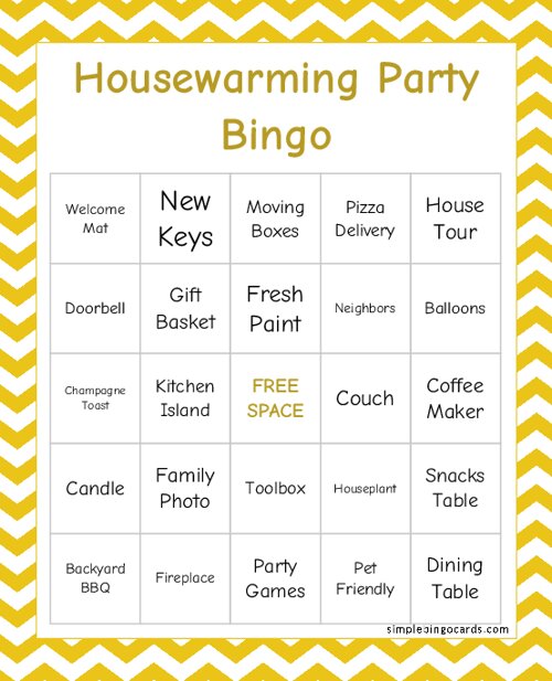 Housewarming Party Bingo