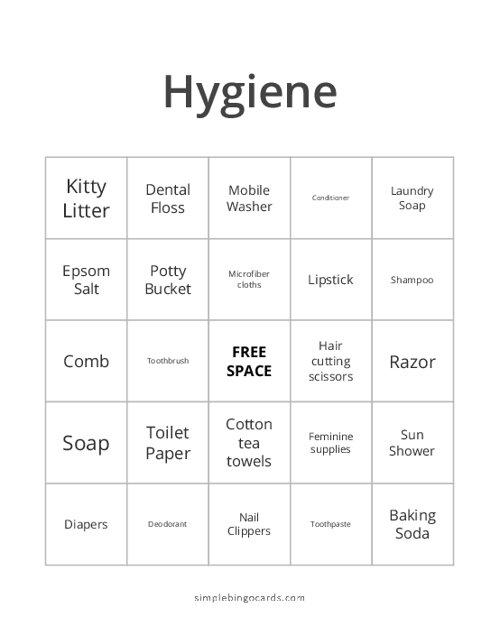 Hygiene Bingo