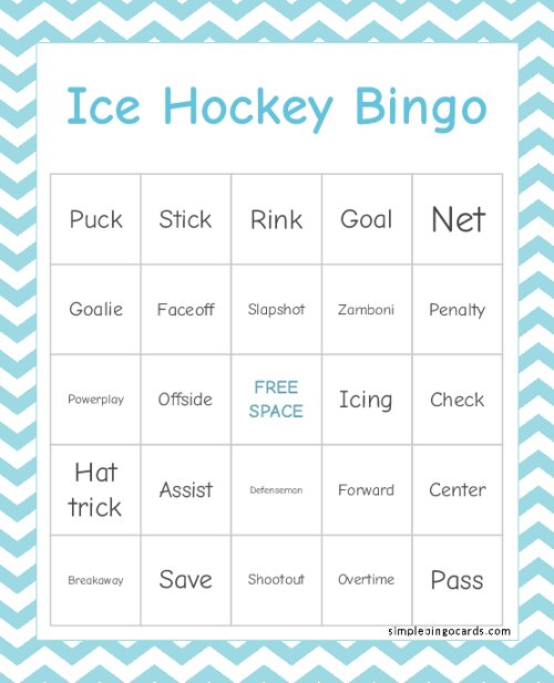 Ice Hockey Bingo