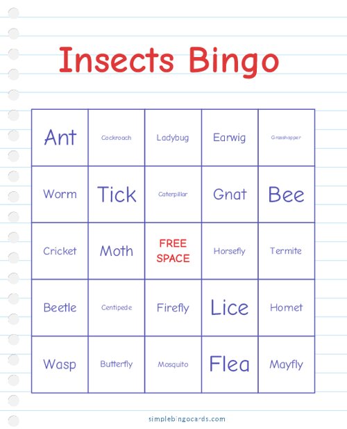 Insects Bingo