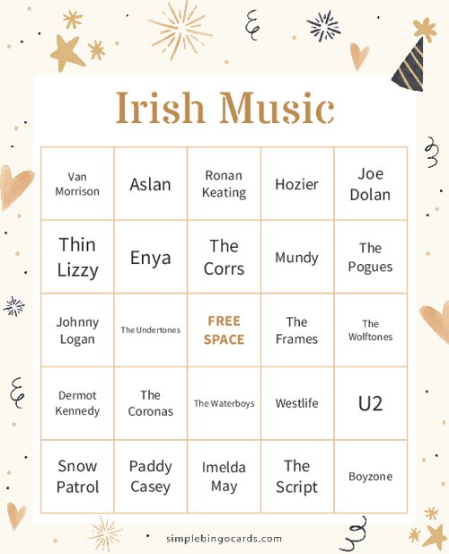 Irish Music Bingo