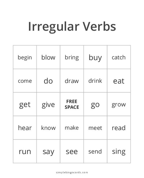 Irregular Verbs Bingo