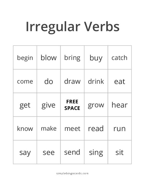 Irregular Verbs Bingo