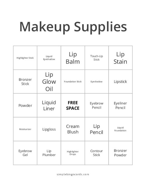 Makeup Supplies Bingo
