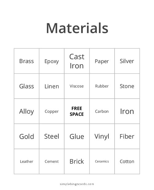 Materials Bingo