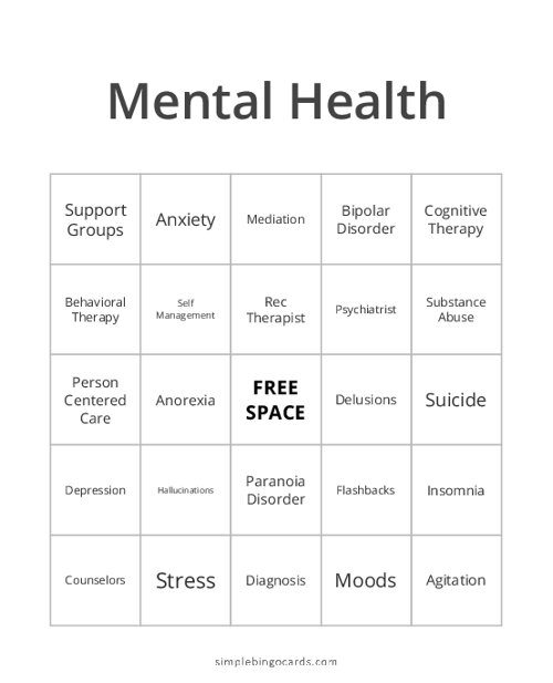 Mental Health Bingo
