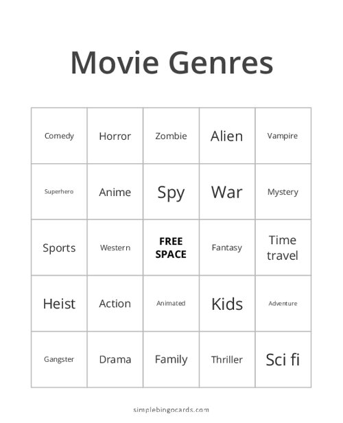 Movie Genres Bingo