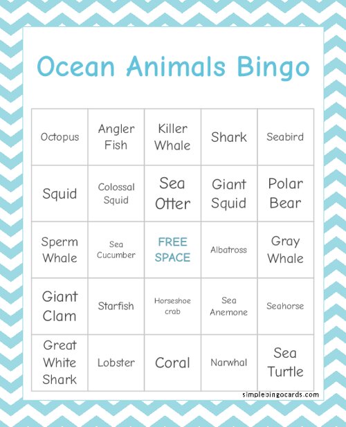 Ocean Animals Bingo