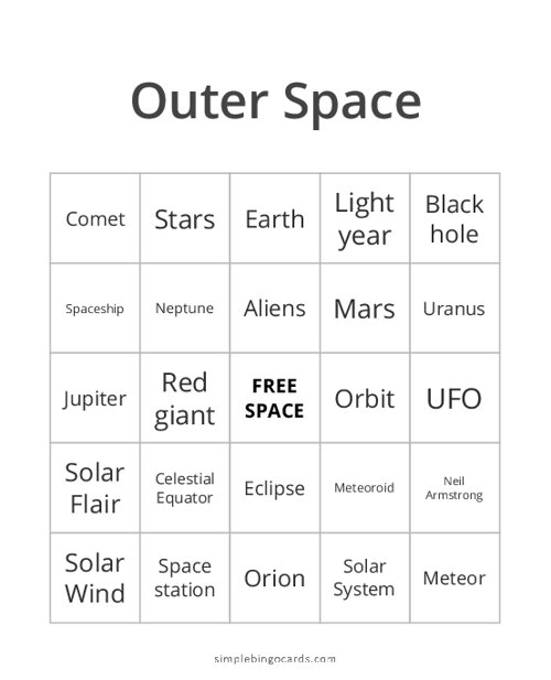 Outer Space Bingo