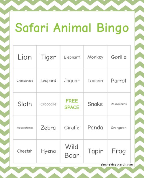 Safari Animal Bingo