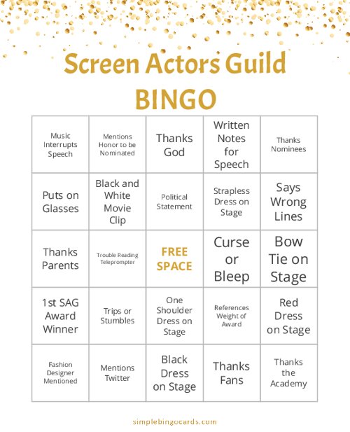 Screen Actors Guild Bingo