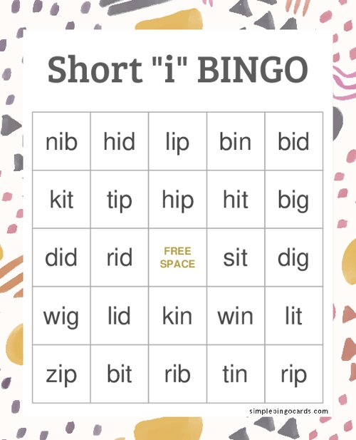 Short Vowel i Bingo