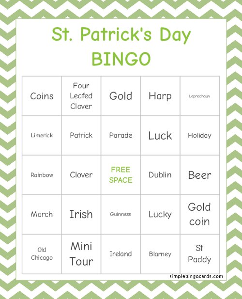 St Patricks Day Bingo