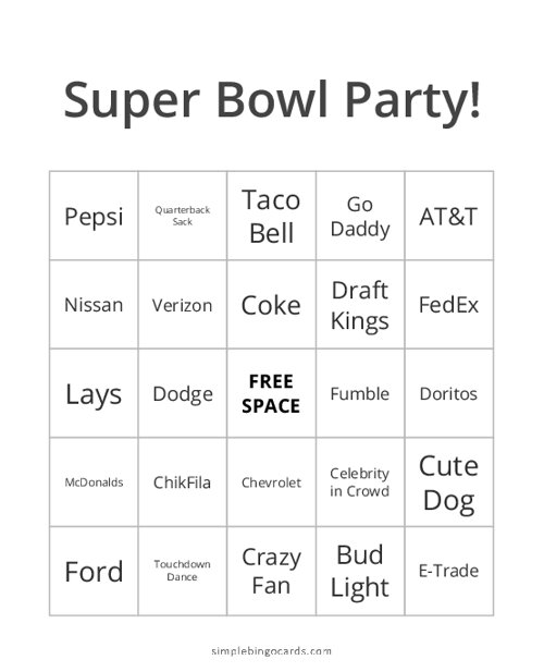 Super Bowl Party Bingo