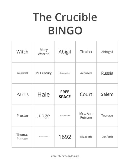 The Crucible Bingo