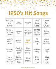 1950s Hit Songs Bingo